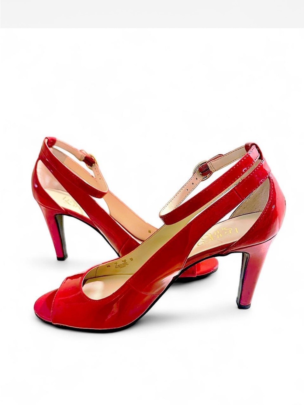 ❤️ Franco Sarto Red Patent Leather Ankle Strap Peep Toe Heels | Size 9 ❤️